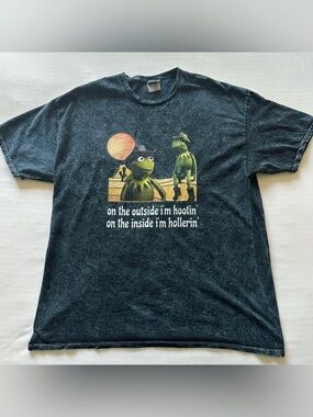 kermit crinkle dye 100% cotton western meme t / size xl